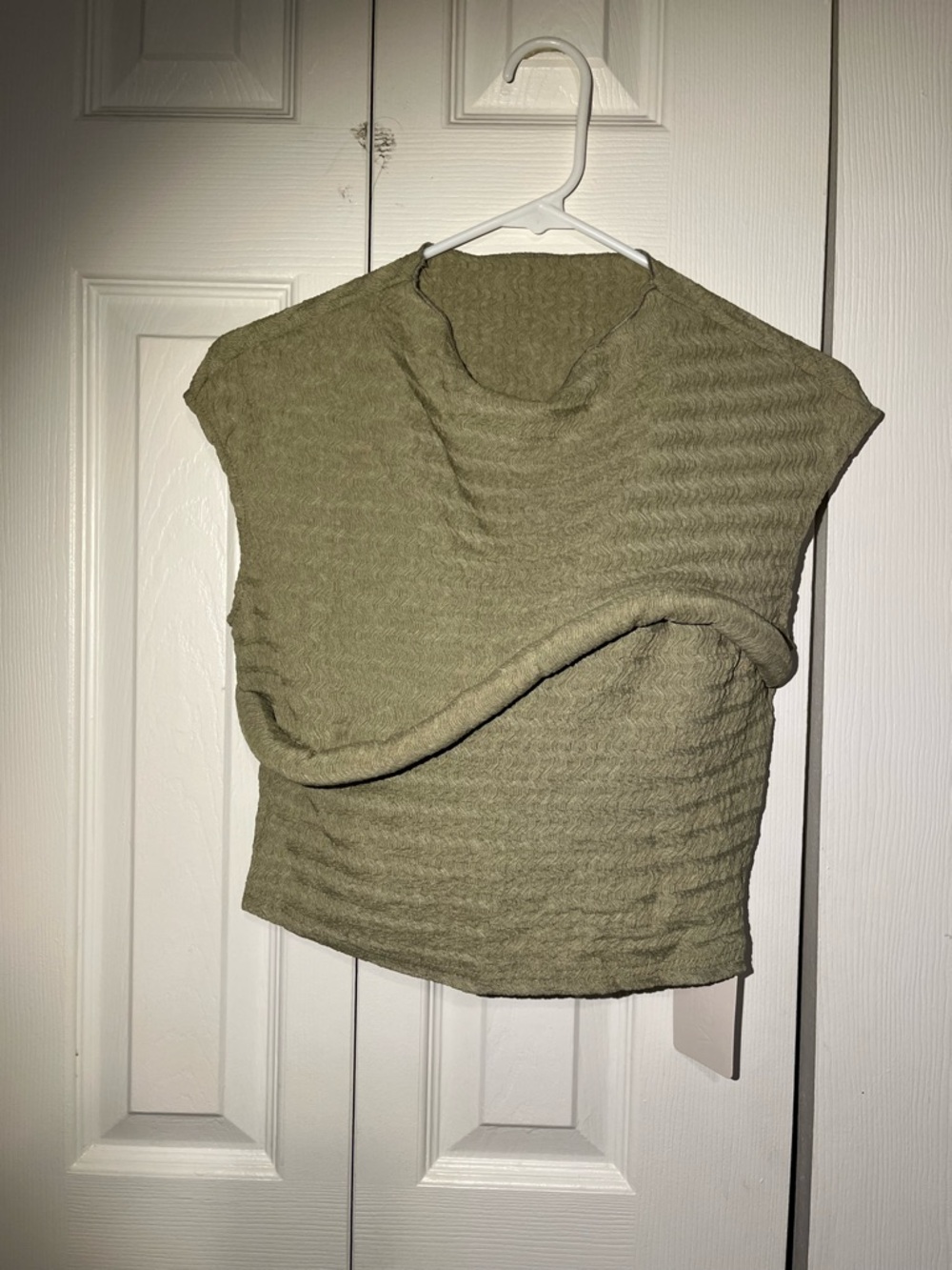 Olive Green Textured Cap-Sleeve Knit Top